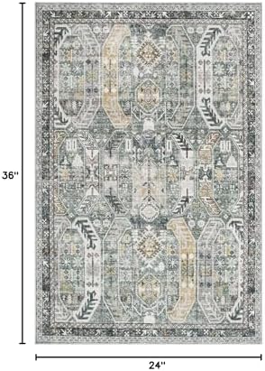 Madane Washable Area Rug 2x3 Small Entryway Rugs Non-Slip, Green/Gold - Image 2