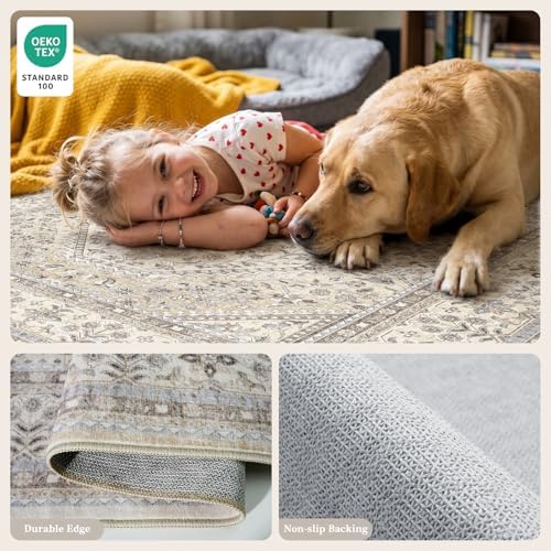 2x5 Washable Hallway Runner Rug - Non-Slip Vintage Throw Rugs Beige Gray - Image 6