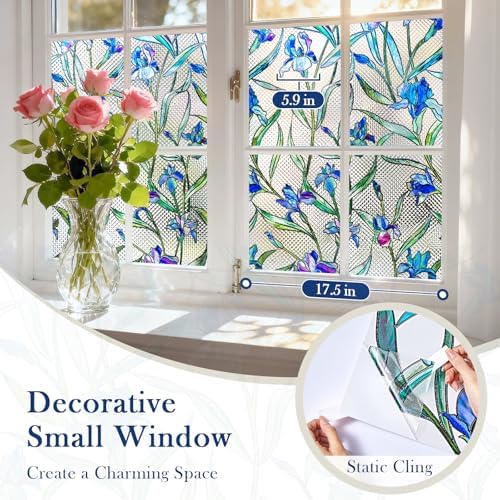 Coavas 3D Stained Glass Privacy Window Film, Static Cling, Blue 17.5"x39.4" - Image 5
