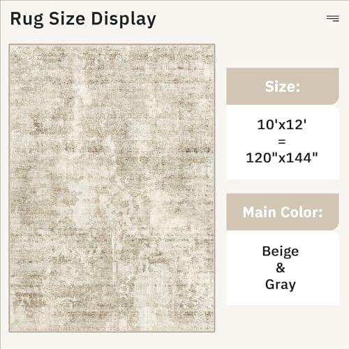 Soalmost 10x12 Area Rugs for Living Room Washable Rug Abstract Beige/Gray - Image 5