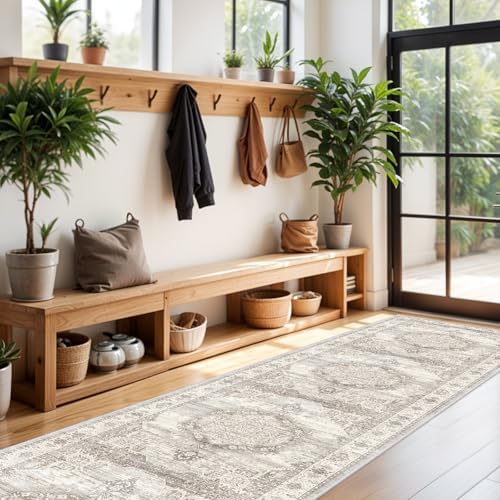 Washable Hallway Runner Rugs 3x16: Soft Ultra Thin Low Pile Carpet Machine Washable Indoor Lightweight Rug Runner Anti Slip Backing Rugs for Living Room Bedroom Kitchen 3'x16' Beige - Image 2