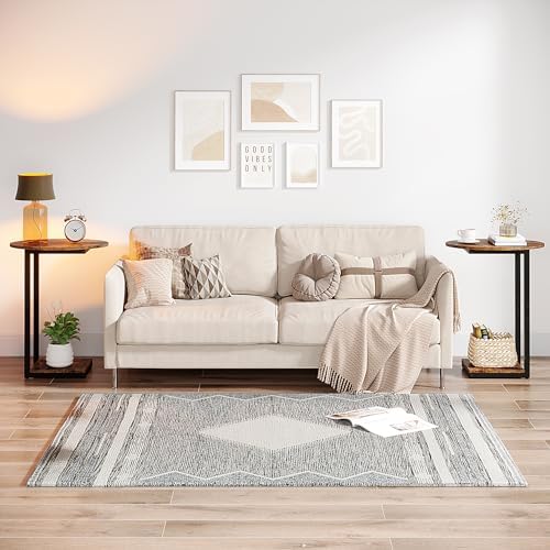 Hosfais Small Side Table Set of 2, C-Shaped Wood Sofa End Table with Metal Frame for Living Room, Bedroom, Small Spaces (Rustic Brown) - Image 2