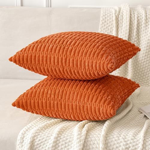 MIULEE Fall Corduroy Decorative Throw Pillow Covers 16x16 Orange Pack of 2 - Image 5
