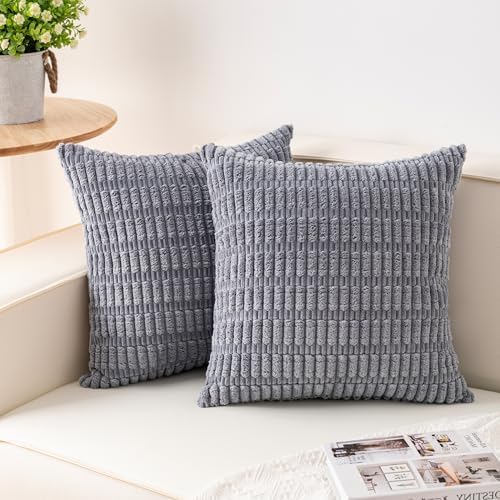 Pack of 2 Corduroy Decorative Throw Pillow Covers 20x20 Inch, Light Grey by Unknown