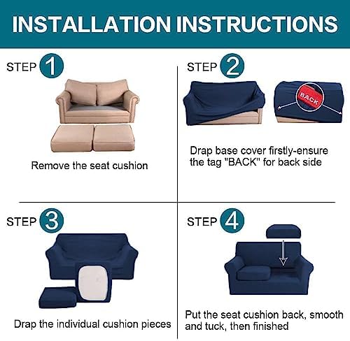 Turquoize 3 Piece Sofa Covers for 2 Cushion Couch Sofa Slipcover Soft Couch Cover for Dogs-Washable Sofa Furniture Covers with 2 Individual Cushion Covers, (2 Cushion Sofa, Navy) - Image 6