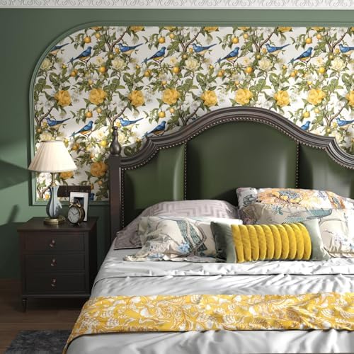 Danodoi Yellow Vintage Lemon Bird Peel and Stick Wallpaper 17.5" x 118" | Waterproof Vinyl Self Adhesive Removable Renter Friendly Floral Contact Paper - Image 3