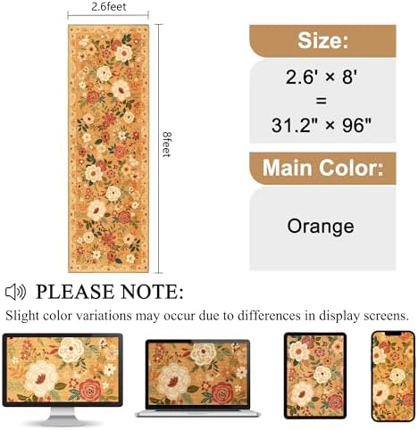 DUKINO 2.6x8 Runner Rug, Washable Runner Rug for Hallway Non Slip, Orange - Image 2