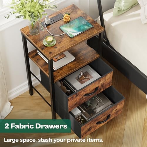 Huuger Nightstands Set of 2, End Tables with Charging Station, Side Table - Image 5