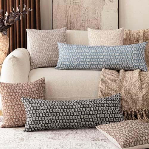 Foindtower Long Floral Print Lumbar Throw Pillow Covers 14×36 Dusty Blue - Image 7