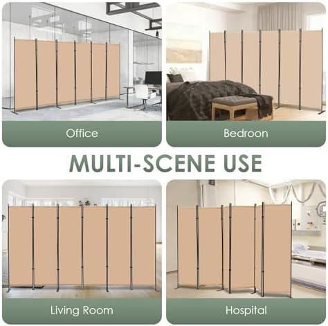 RANTILA 6 Panel Room Divider, 6 FT Folding Privacy Screen with Wide Feet, Freestanding Partition for Room Separation, Portable Room Divider Panel, 133" W x 71" H, Beige - Image 6