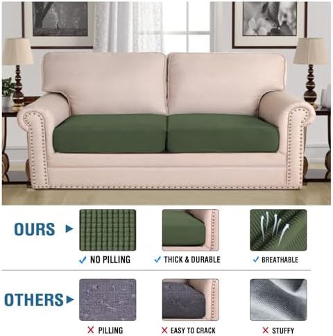 H.VERSAILTEX Super Stretch Individual Seat Cushion Covers Sofa Covers Couch Cushion Covers Slipcover Sets Thick Jacquard Textured Twill Fabric (2 Piece Large Sofa Cushion Covers, Bronze Green) - Image 2