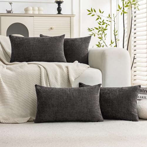 Set of 4 Soft Textured Decorative Throw Pillow Covers 12X20 Inch Cozy Farmhouse Cushion Cover Square Accent Pillow Cases for Bed Couch Sofa Living Room, Dark Grey by Cozoomy