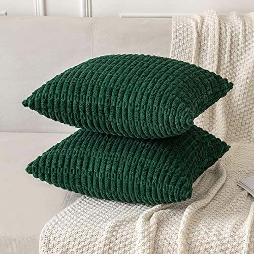 MIULEE Euro Sham Corduroy Decorative Throw Pillow Covers 24x24 Dark Green - Image 3