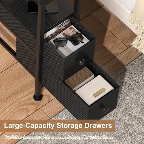 Small Narrow Side Table with Drawers, Skinny End Table for Small Spaces, Slim Nightstand with Storage, Sofa Bedside Table in Living Room, Bedroom, Study, Kitchen and Balcony (Black) - Image 5