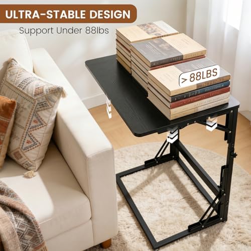 Folding Side Table, Adjustable C-Shaped End Table for Couch, Metal Frame TV Tray Table for Sofa Living Bedroom Bedside Coffee Small Spaces (Black, 23.6" L x 15.8" W) - Image 3
