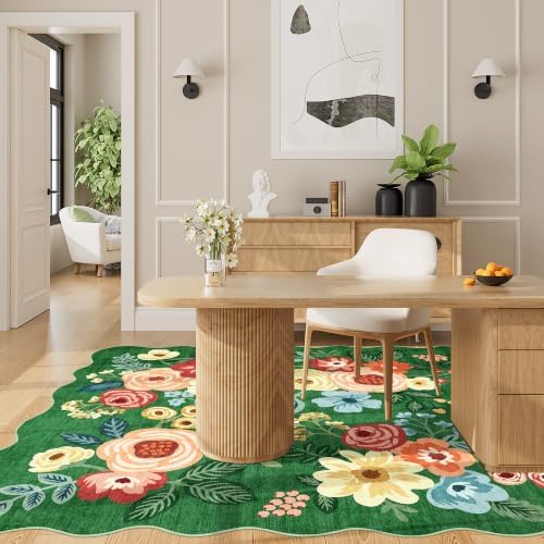 DUKINO 4x6 Area Rug, Non Slip Floral Washable Living Room Rug, Dark Green - Image 5