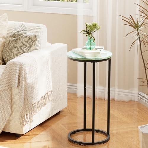 C Shaped end Table,Wood Round Side Table for Couch,Small Sofa Table with Metal Frame for Bedroom,Living Room,Bedside,Sea Blue(11.81" D x 11.81" W x 23.62" H) - Image 7
