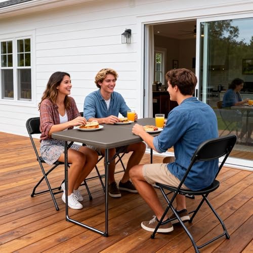Folding Table, 4FT Foldable Picnic Table with Carrying Handle, Heavy Duty Fold-in-Half Portable Table for Weddings, Camping, RV Travel, Parties, BBQs, and Indoor Use, Easy to Fold and Store, Khaki - Image 2
