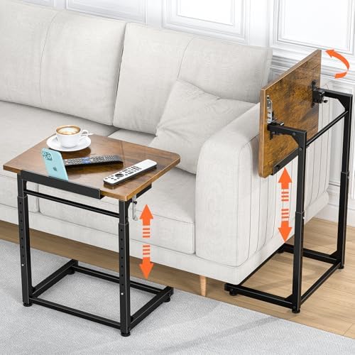 Upgrade Tv Tray Table Set of 2, 8-Level Adjustable Height Couch Side Table, 90° Tilt Angle Foldable C-Shaped End Table with Phone & Tablet Slot Sofa Computer Desk for Couch,Sofa,Bed,Chair,Living Room by Dataroad+Selead