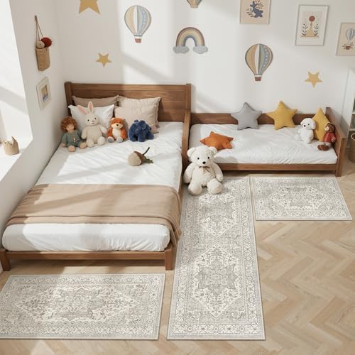 Madane Washable Kitchen Rug Set of 3 Small Area Rugs Non-Slip, Beige/Brown - Image 2