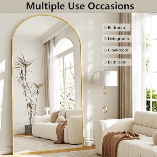 Oversized Full Length Mirror, 38"x77" Large Arched Floor Mirror Full Length with Stand, Room Decor Big Full Body Mirror with HD Tempered Glass Aluminum Frame for Bedroom Living Room, Gold - Image 6