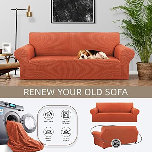 KEKUOU Stretch Couch Covers for Sofa, 3 Cushion Slipcover,Pureed Pumpkin - Image 3