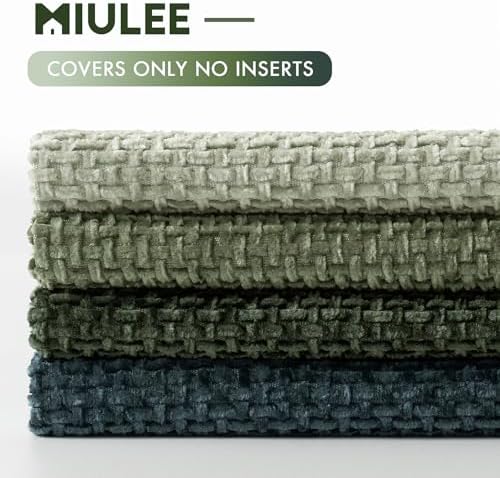 MIULEE Decorative Chenille Euro Pillow Covers Green Navy 22x22 Pack of 4 - Image 6