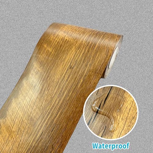 YESUS Dark Grey Wood Grain 3D 10M Wallpaper Frame Removable PVC Waterproof Peel and Stick Wallpaper,Bathroom Frame Sticker Wall Decor 3.93" x 32.8" (Yellow, 4inc) - Image 2