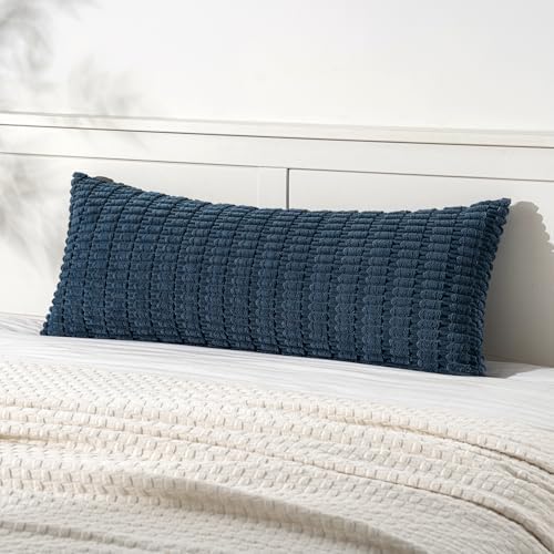 MIULEE Lumbar Corduroy Throw Pillow Cover for Bed 14x36 Blue Pack of 1 by MIULEE