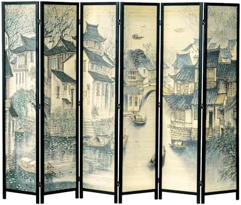 MyGift 6-Panel Room Divider Privacy Partition, Black Wood Folding Screen by MyGiftHome