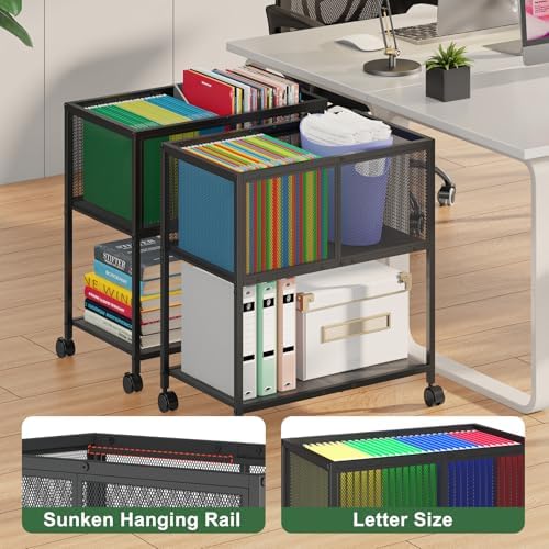 Sbanmao Rolling File Cart, Mobile File Cabinet with Wheels Hanging Files, Metal Hanging File Folder Cart File Organizer Fit Letter Size for Home Office, Black (Patent Pending) - Image 3
