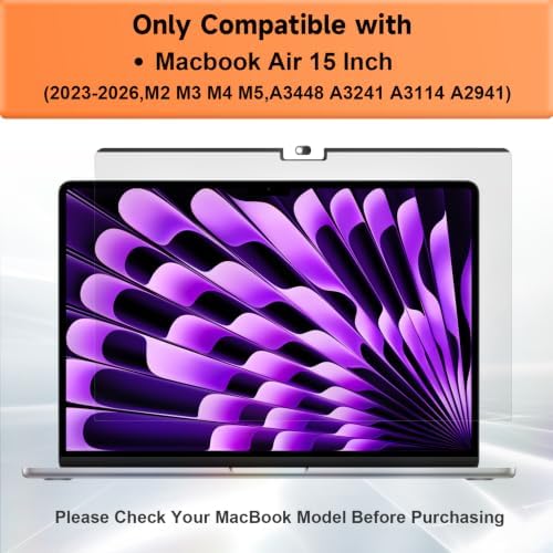 Mamol Privacy Screen for MacBook Air 15 Inch 2023-2026 (M2 M3 M4 M5), Magnetic Removable Anti Glare Blue Light Filter Protector - Image 2