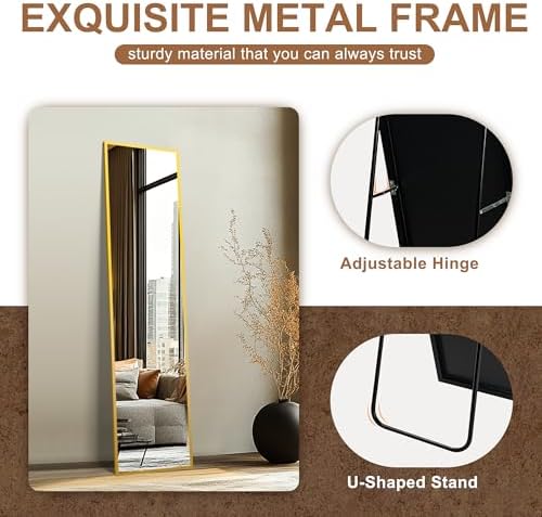Delma Full Length Mirror with Stand, 56x15 Gold Floor Mirror - Image 6