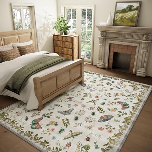Washable Area Rugs for Living Room: 5x7 Bedroom Rug Vintage Rugs Stain Resistant Non Slip Low Pile Soft Lightweight Carpet for Kitchen Dining Room Farmhouse Nursery Kids Room Indoor - Image 2