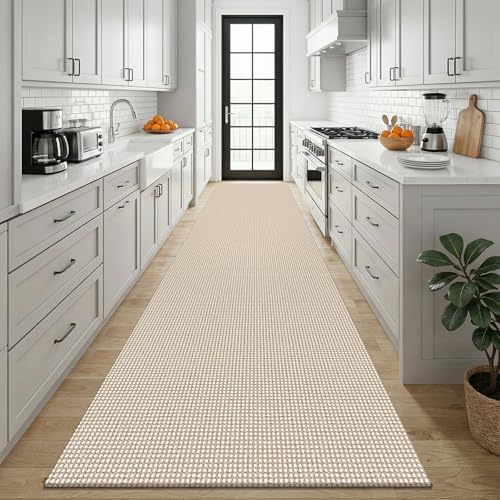 KOZYFLY Cotton 3x12 Runners Rugs for Hallway, Long Washable Runner Rug, Woven Non Slip Kitchen Runner, Braided Entryway Rug, Floor Carpet for Entry, Aisle, Hall, Ivory Beige - Image 2