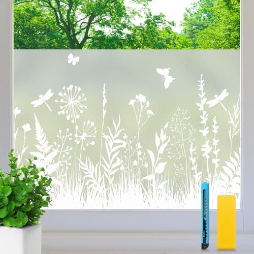 Frosted Glass Window Privacy Film, Decorative Pattern, Static Cling No Glue, Removable Reusable, UV Blocking Anti-Glare, Privacy Window Film for Bathroom Bedroom Office, 24" x 118" by FreeNook