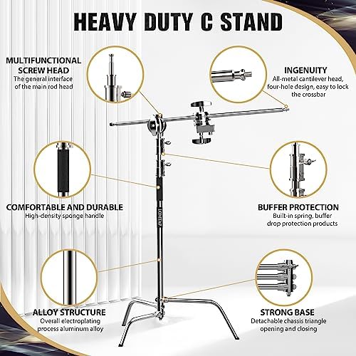 LOMTAP C Stand with Boom Arm, 10.8ft/330cm Heavy Duty Light Stand - Image 2