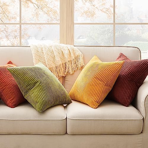 Topfinel Fall Burnt Orange Throw Pillow Covers 16x16 Set of 4,Corduroy Striped Decorative Cushion Cases for Couch Living Room Sofa Guest Bedroom Fluffy,Small Cute Shams - Image 2