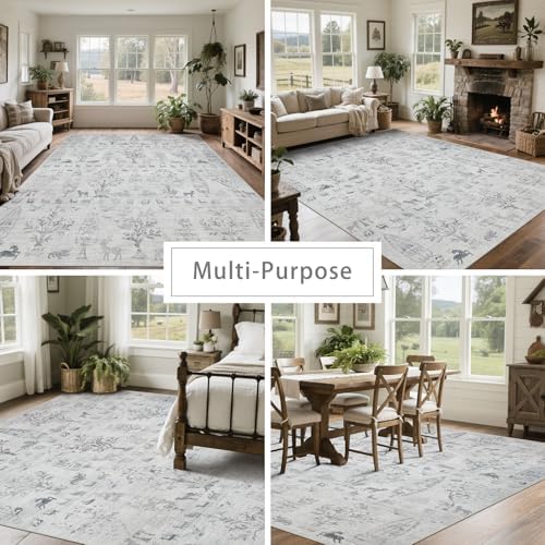 Srugn Washable Rugs 8x10 Area Rugs for Living Room,Bedroom,Dining Room- Large Ultra Soft Faux Wool Retro Carpet,Non Slip&Non-Shedding Low Pile Vintage Rug for Home Office Dorm Playroom-Tree Gray - Image 5