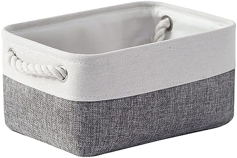 TheWarmHome Organization and Storage Basket for Shelves - 12x8x5.2 inch 1 Pack Fabric Storage Cubes, Collapsible Storage Bins for Closet Organizer Gift Cloth Toy (White & Grey) by TheWarmHome