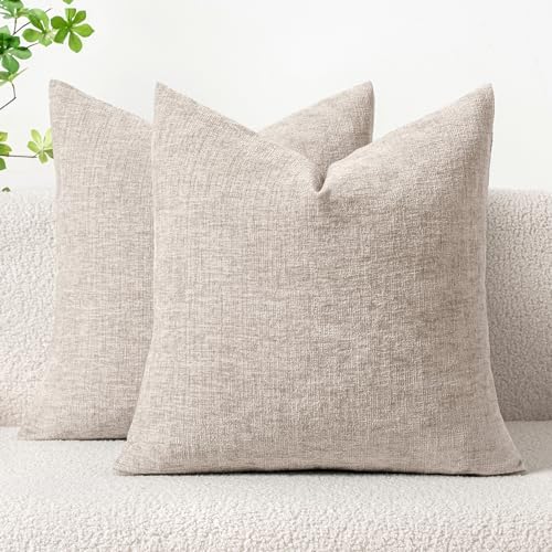 MIULEE Soft Chenille Throw Pillow Covers Light Brown 20x20 Inch Pack of 2 by MIULEE