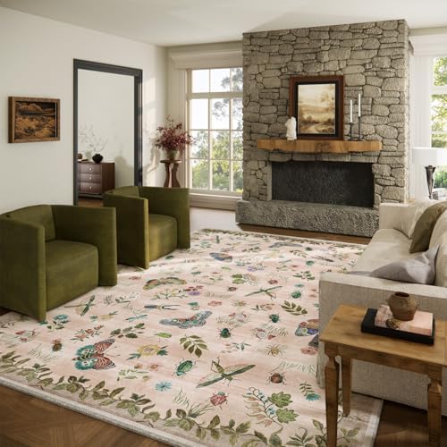 Machine Washable Rugs for Living Room: 9x12 Area Rugs Vintage Rugs Stain Resistant Non Slip Low Pile Soft Lightweight Carpet Rug for Bedroom Kitchen Dining Room Nursery Kids Room Farmhouse by palohom