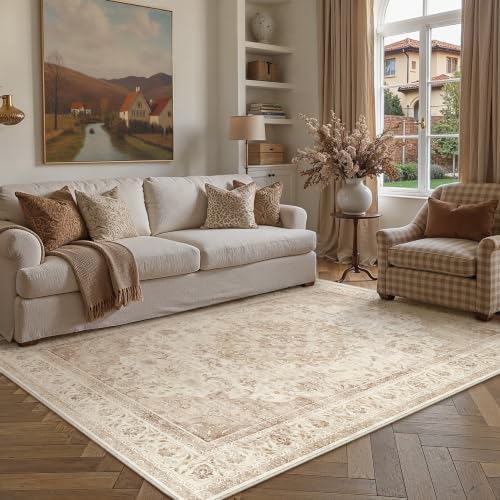 5x7 Beige Washable Area Rug Non Slip Vintage Carpet by WondRg