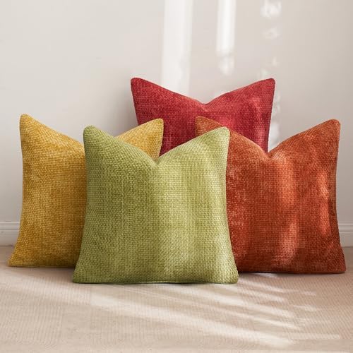 MIULEE Soft Decorative Chenille Fall Pillow Covers Rust Yellow Green 18x18 - Image 4