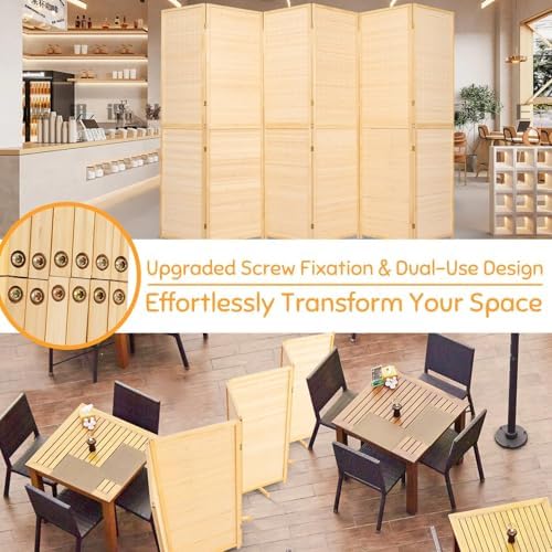 Bamboo Mesh Woven Room Divider 5.6FT,6 Panel Folding Privacy Screen,Beige - Image 7