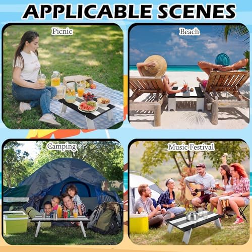 CroBlissful Beach Table Folding Camping Portable Table Striped White Aluminum Side with Carry Bag for Summer Camping Picnics and Outdoor Activities(16x11x5 in,Gray) - Image 6
