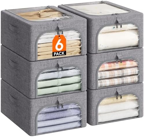 Lifewit 25L Clothes Storage Bins with Metal Frame for Closet, 6 Pack by Lifewit