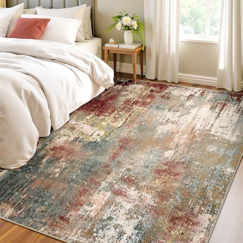 RELEANY Washable 4'x6' Abstract Area Rug for Living Room Rustic Brown - Image 3