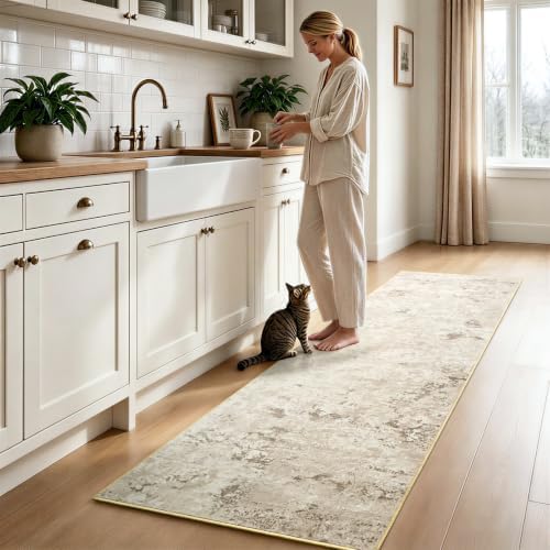 Toneed Washable 2x8 Non-Slip Abstract Runner Rug for Hallway Kitchen - Image 2