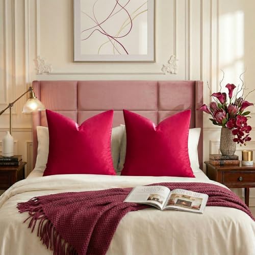 GIGIZAZA Red Velvet Pillow Covers 24x24 Decorative Pillows Pack of 2 - Image 6